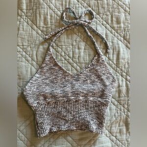 Marbled grey crochet knit knitted halter crop cropped top small